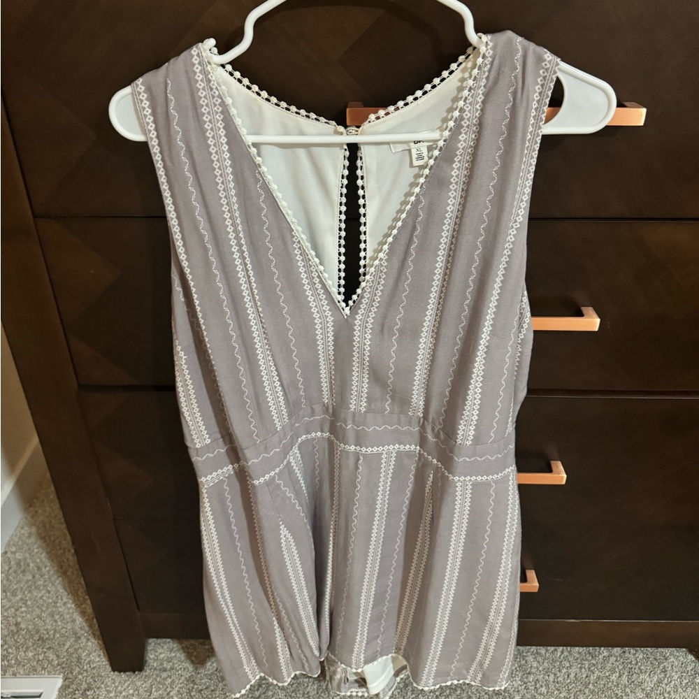 Gray and white striped romper